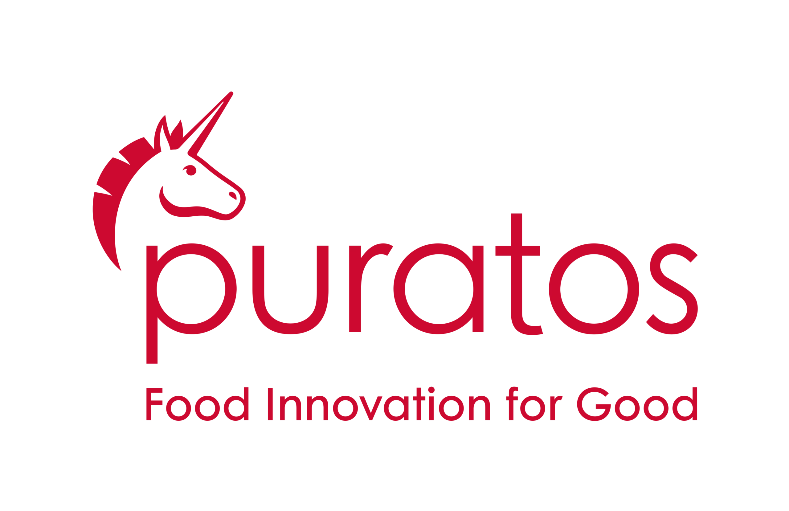 Logo firmy Puratos z rysunkiem jednorożca oraz hasłem Food Innovation for Good.