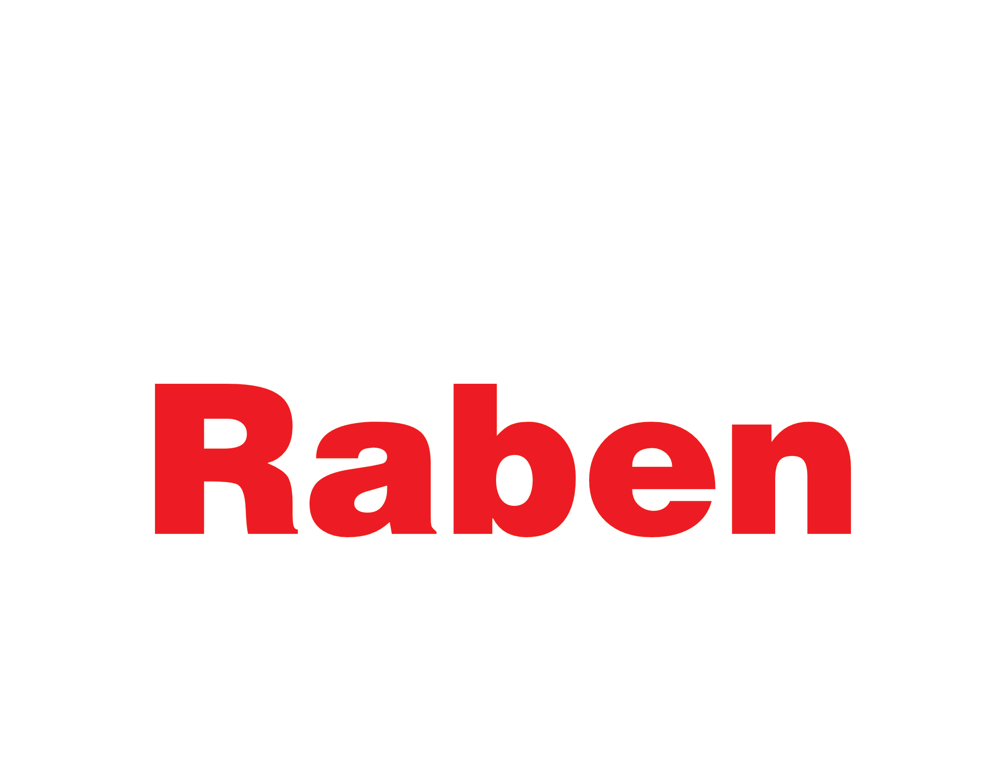 Grafika przedstawia logo firmy Raben. Logo składa się z czerwonego napisu "Raben" na białym tle. Styl czcionki jest prosty i wyraźny, co sprawia, że logo jest łatwe do odczytania.